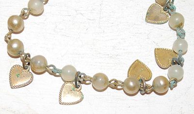 VINTAGE Faded "BEADS & HEARTS" BRACELET (1¾" Circ.) - with Snap Clasp - NOTE: Blemishes and Patina Markings