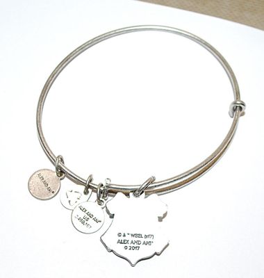 Marked "ALEX & ANI" Metal BRACELET (2½" Opening) with Letter "H" Medal (©2017) and 3 Additional Medals