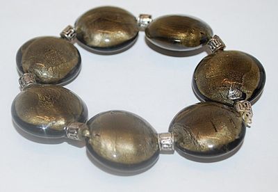 ELASTIC Black & Gold Round "PODS" BRACELET (2½" to 3¾" Opening) with Barrel Spacers