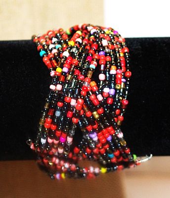 Multi-Color RED, Black & White Cuff BRACELET (2" Opening) with 3 Surrounding Bands