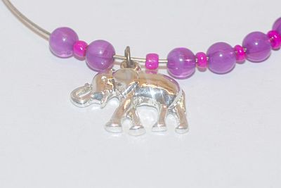 Collection of 6 BANGLE BRACELETS (2¾" Opening) with Lavender + Prism Beads & Elephant Charm Accents