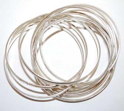 Vintage Bangle BRACELET (2¾" Opening) with 9 Silver Tone CONECTED RINGS