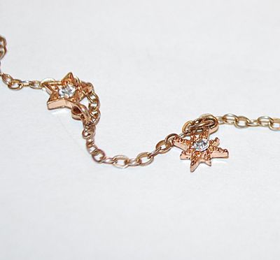 Gold Tone Chain "STARS & MOON" BRACELET (3" Opening) with Bejeweled Stars and Moon and RING and Globes Clasp