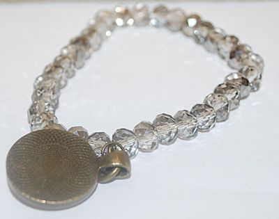 "BOHEMIAN" Circle Charm Elastic BRACELET (3"+ Opening) with Clear Prism Beads