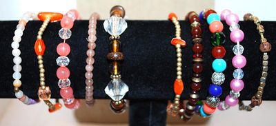 Collection of 10 Elastic BRACELETS with Various Colors & Beads (2" - 3" Opening)