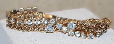 Beautiful "Diamond-Style" BRACELET (6" Circumference) with Gold Tone CHAIN LINK Band & Snap Lock Clasp