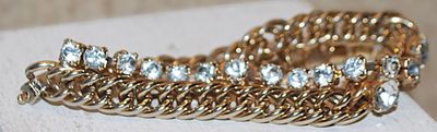 Beautiful "Diamond-Style" BRACELET (6" Circumference) with Gold Tone CHAIN LINK Band & Snap Lock Clasp