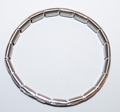 Silver Tone Elastic "LOVE' BRACELET (2¼" Opening) - Marked "ADD-A-CHARM ©" with Gold Colored Letters...