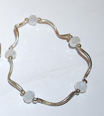 Collection of 2 Elastic BRACELETS (2" Opening) with BLUE Round Stones + Square Accent Segments and Opaque Prism Stones and Wire Curves
