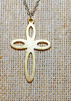 2 Color CROSS with Gold Tone on One Side and Silver Tone on the Other Side on a Silver Colored Chain 16" L