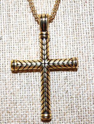 Cremation Ashes Memorial Gold Tone Cross PENDANT (2" x 1¼") and Gold Tone Necklace Chain 24" L