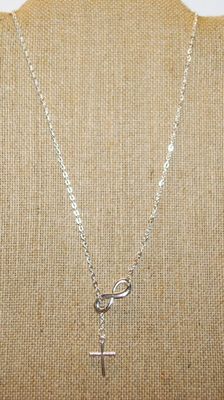 Silver Plated Infinity & Cross PENDANTS (1") on a Silver Tone Chain 18" L