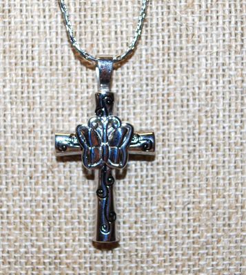 Cremation Ashes Memorial Stainless Steel Butterfly Cross PENDANT (1½" x ¾") on a Necklace Chain 22" L