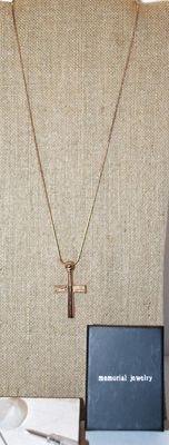 Cremation Ashes Memorial Rose Gold Cross PENDANT (2" x 1") on a Rose Gold Necklace Chain 22" L