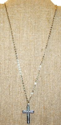 Small "Thorns Cross" PENDANT (1¼" x ¾") on a Silver Tone Necklace Chain 20" L