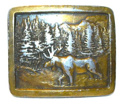 Vintage "Elk in the Forest" Belt Buckle 2¾" x 2¼"