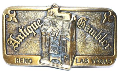 "Antique Gambler" Reno & Las Vegas Belt Buckle 3¾" x 2"
