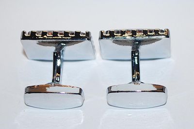 NEW CUFFLINKS SET with Muted Orange Glass Stone RECTANGLE & Silver "Nubs" Surround on a Silver Tone Setting