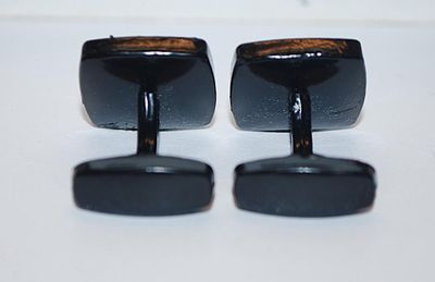 NEW CUFFLINKS SET with a SQUARE Shape & 5 Line Octagon Design on Black Center on an All BLACK Tone Setting