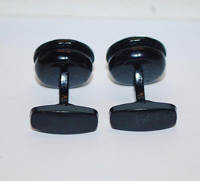 NEW CUFFLINKS SET with a ROUND Shape & Black "Button" Center & an All BLACK Tone Setting
