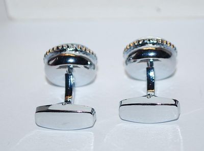 NEW CUFFLINKS SET with ROUND Shape and All Black Center & Silver Tone Surround on a Silver Tone Setting