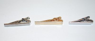 Collection of 3 Marked "SWANK" Brand TIE CLASPS (1¼" - 1½") in Both Gold & Silver Tone