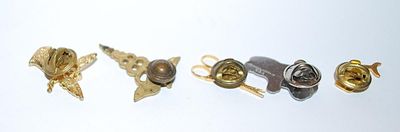 Collection of 5 STUD PINS including Gold Tone Whale, Angel & Scissor Bird