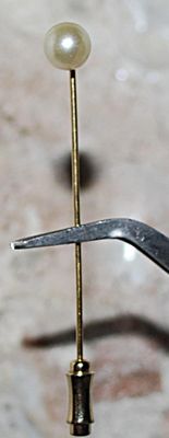 Single Faux White PEARL PIN (2¼" L) with Pin Guard on a Gold Tone Setting