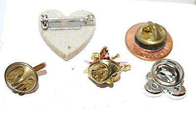 Assortment of 5 Specialty Tacks & Pins -- Suzanne Heart Pin; "88", Cupid & Cross Tacks; Lincoln Penny 1996