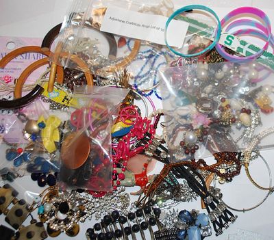 Jewelry Making/Crafts Assortment of Stones, Brooches, Etc.-- for Repair, Replacements or Repurpose Includes: Beads, Brooches, Earrings,...