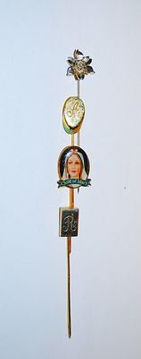 Collection of 4 Assorted Hat-Style PINS 2½" - 1½" L- with Silver Tone Flower, Letters (A + R) and "Child of Mary" Face