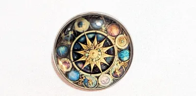 """NEW ARRIVAL""" "PLANETARY CIRCLE" PIN (1¼" Diam.) with Black Ears & Eyes on a Silver...