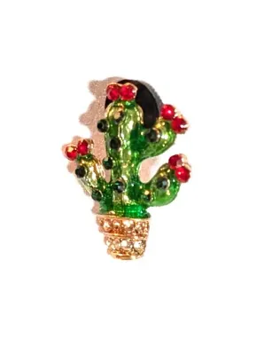 """NEW ARRIVAL""" "GREEN & RED "CACTUS PLANT" PIN (1") with Jeweled Gold Colored...