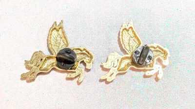 ***NEW ARRIVAL*** Collection of 2 PINS--"PEGASUS" Horse (1¼") in Fiery Red & Blue/Purple on a Gold Tone Setting