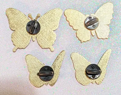 ***NEW ARRIVAL*** Collection of 4 PINS--"Assortment of BUTTERFLIES" (1½") with Brown and Black Colors" etc. on a Gold...