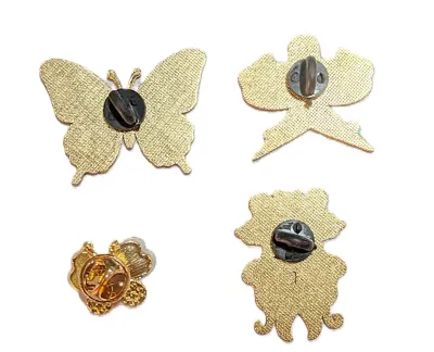 ***NEW ARRIVAL*** Collection of 4 PINS--"Assortment of "BUTTERFLIES, FISH & BIRD" (1½") on a Gold Tone Setting