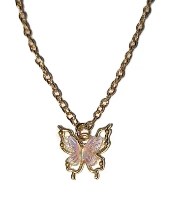 *** NEW ARRIVAL *** DELICATE PINK ACRYLIC BUTTERFLY JEWELRY SET with NECKLACE (20" L, Single Butterfly, Gold Tone Chain/Lobster...