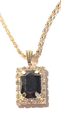 *** NEW ARRIVAL *** BLACK Rectangle 4-Prong Stone JEWELRY SET with NECKLACE (16" L + Gold Tone Chain/Clasp) & BRACELET (Jeweled...
