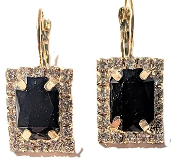 *** NEW ARRIVAL *** BLACK Rectangle 4-Prong Stone JEWELRY SET with NECKLACE (16" L + Gold Tone Chain/Clasp) & BRACELET (Jeweled...