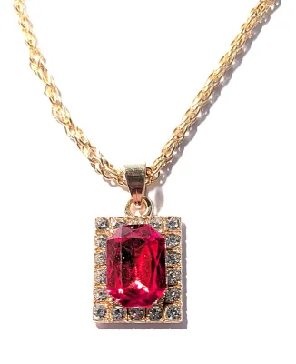 NEW ARRIVAL *** Deep RED Beveled Rectangle Stones JEWELRY SET with Choker NECKLACE (15" L +PENDANT+ Single RED Stone, Surround, Gold...