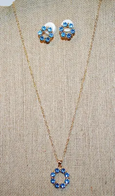 Iridescent BLUE Delicate 8-Stone CIRCLE JEWELRY SET with NECKLACE (18"-19" L, Pendant + GOLD Tone Chain/Lobster Clasp) and...