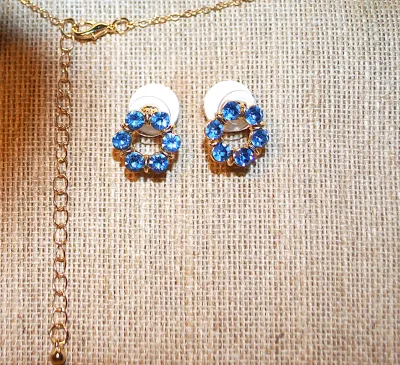 Iridescent BLUE Delicate 8-Stone CIRCLE JEWELRY SET with NECKLACE (18"-19" L, Pendant + GOLD Tone Chain/Lobster Clasp) and...