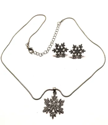 Six Pointed Bejeweled STAR JEWELRY SET with NECKLACE (Silver Tone + 20" L +Rope Chain + Lobster Clasp) and Matching Jeweled Star...