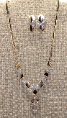 Beautiful Gold Colored Segmented & Bejeweled PRISMS JEWELRY SET with NECKLACE (22" L + Lobster Clasp) + MATCHING Jeweled...