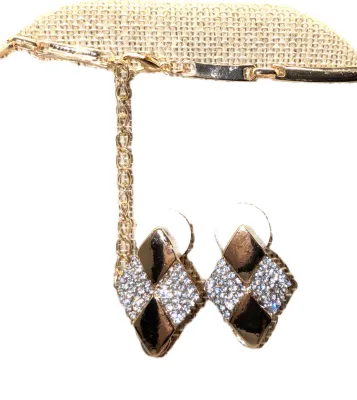 Beautiful Gold Colored Segmented & Bejeweled PRISMS JEWELRY SET with NECKLACE (22" L + Lobster Clasp) + MATCHING Jeweled...