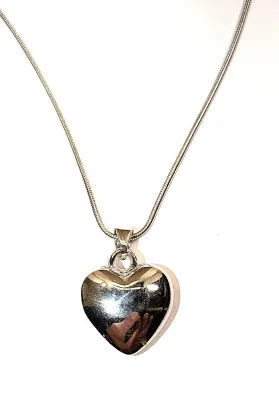 *** NEW ARRIVAL *** Classic Silver Colored "PUFFY HEART" NECKLACE (17" L + Lobster Clasp) JEWELRY SET & Matching...