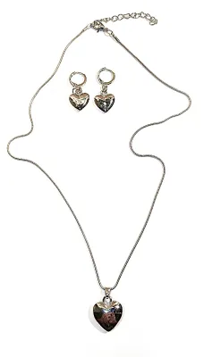 *** NEW ARRIVAL *** Classic Silver Colored "PUFFY HEART" NECKLACE (17" L + Lobster Clasp) JEWELRY SET & Matching...
