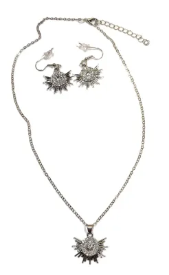 Silver Colored Jeweled "SPIKEY STAR" JEWELRY SET with NECKLACE (16"-17" L + Silver PENDANT -SILVER Tone Chain/Lobster...