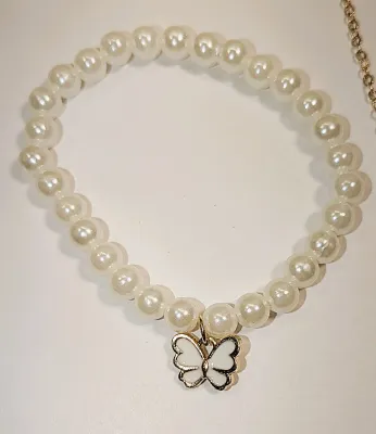 Delicate Enameled WHITE BUTTERFLY JEWELRY SET with NECKLACE (16" L + Small Butterfly PENDANT + Gold Tone Chain/Lobster Clasp) &...