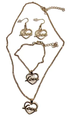 "LOVE IN A HEART" JEWLERY SET with NECKLACE (16" L + Matching BRACELET (2¾" Opening) & Matching EARRINGS with...